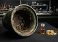 O material degradado pelo tempo dificultou a identificação do conteúdo original dos recipientes