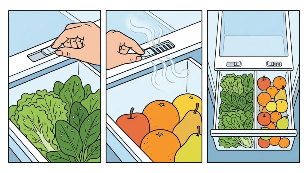 Para que serve a alavanca da gaveta de legumes da geladeira