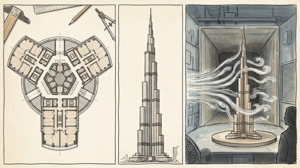 Como os recuos do Burj Khalifa reduzem a força do ventoComo os recuos do Burj Khalifa reduzem a força do vento