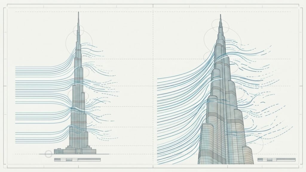Como os recuos do Burj Khalifa reduzem a força do vento