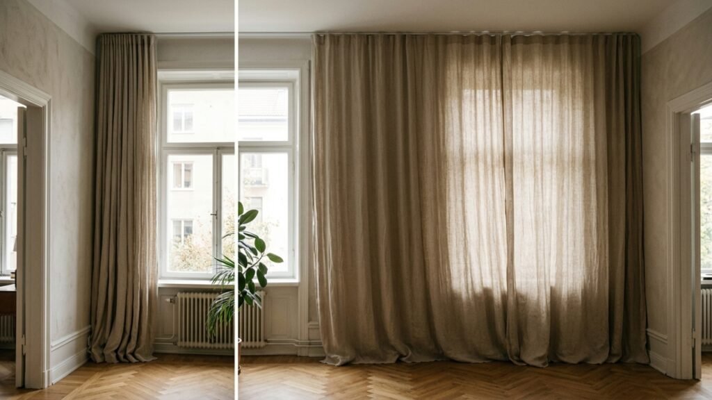 Cortinas longas que fazem o teto parecer mais alto