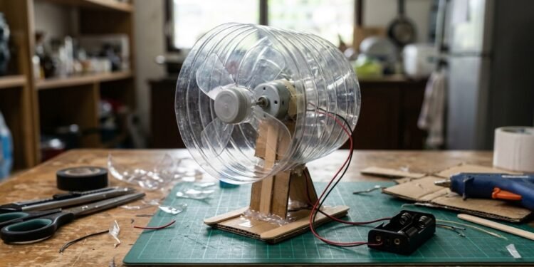 Ventilador caseiro feito com garrafa plástica e motor