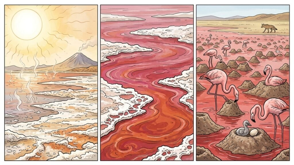 Por que o Lago Natron é vermelho e abriga flamingos