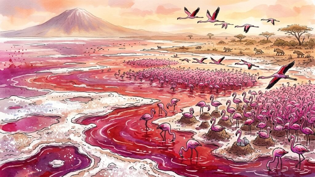 Por que o Lago Natron é vermelho e abriga flamingos