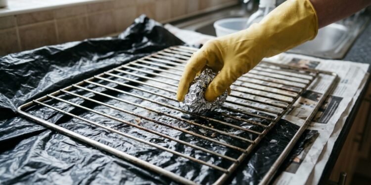 Limpeza da grade do forno com papel-alumínio