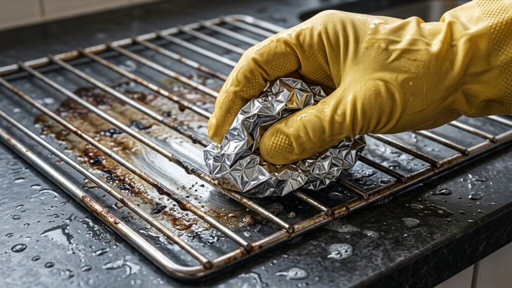 Limpeza da grade do forno com papel-alumínio