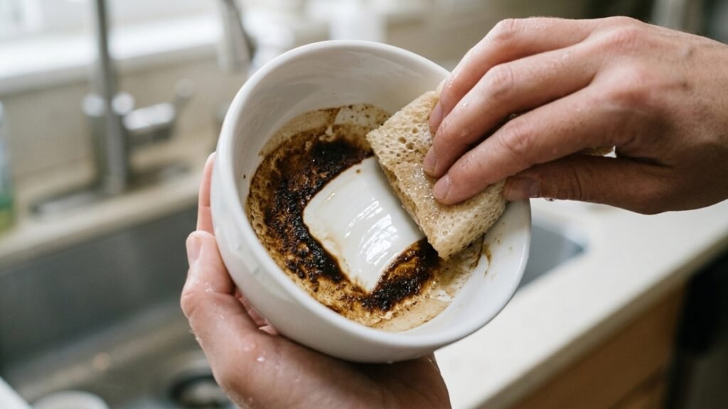 Limpeza de manchas de café e chá em xícaras