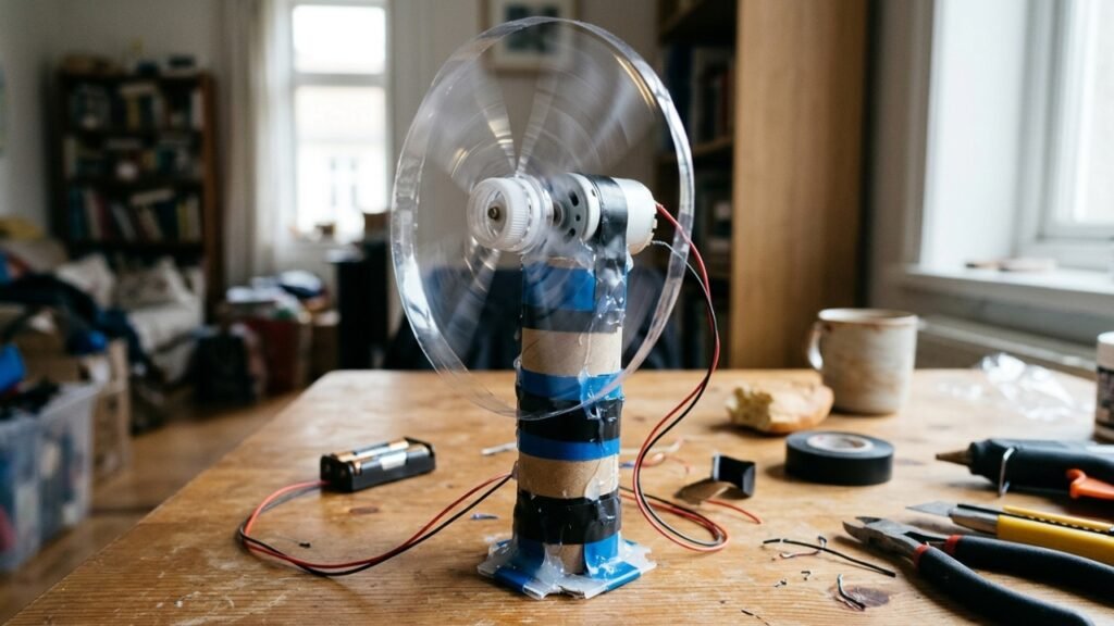 Ventilador caseiro feito com garrafa plástica e motor