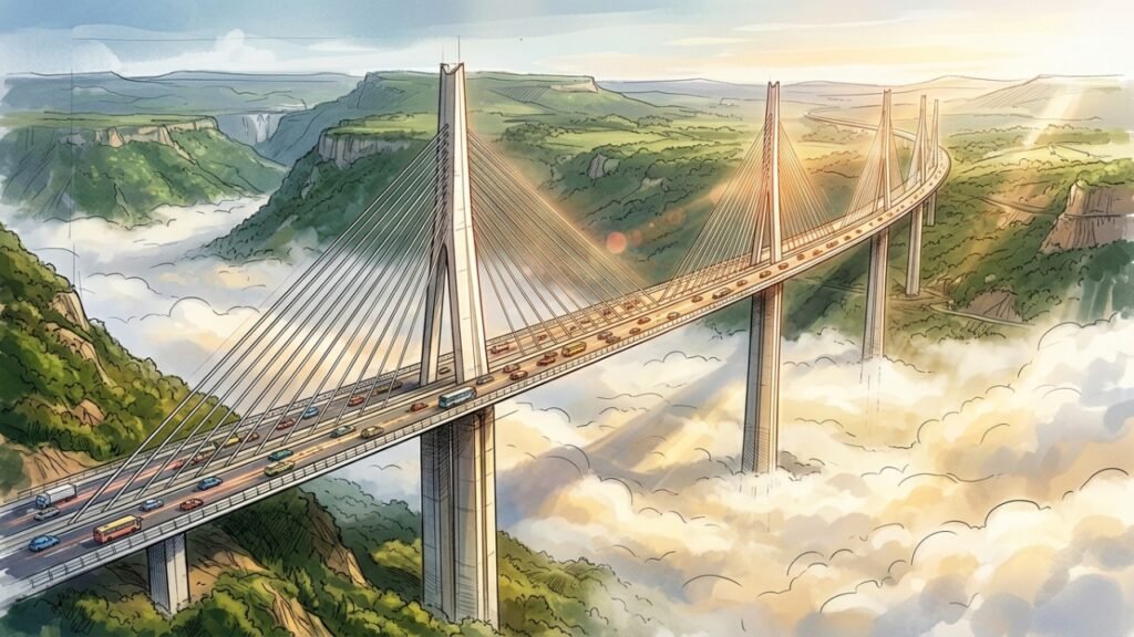 Viaduto de Millau atravessa vale com 343 metros de altura