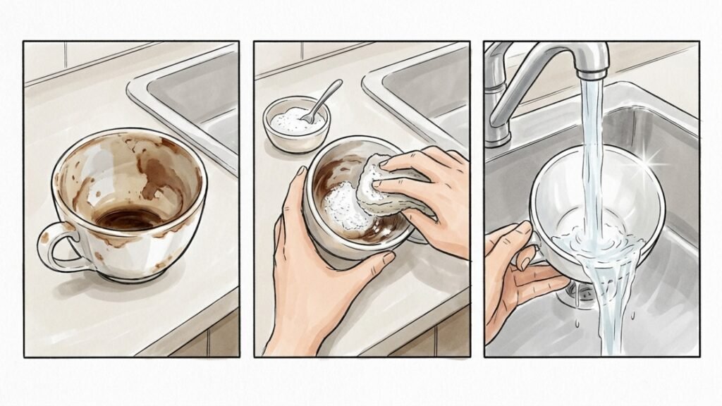 Limpeza de manchas de café e chá em xícaras
