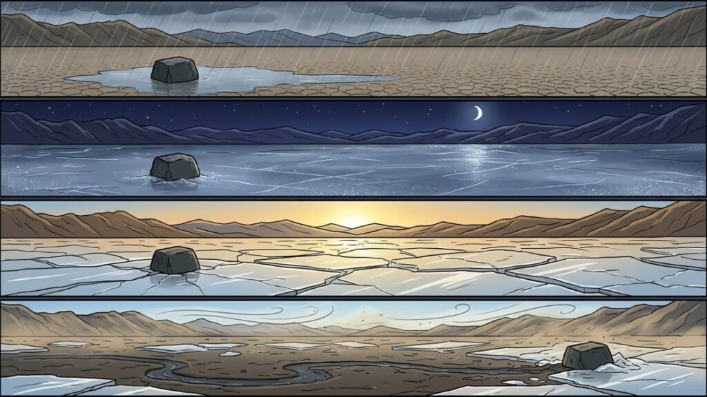 Como uma película de gelo faz pedras se moverem no deserto