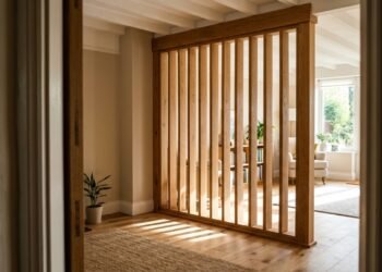 Construção de divisória ripada de madeira para sala