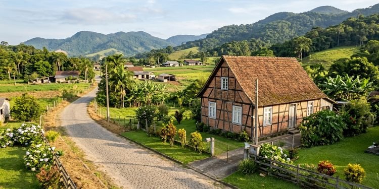 O percurso atravessa paisagens rurais onde a arquitetura tradicional continua fazendo parte do cotidiano - IMAGEM ILUSTRATIVA