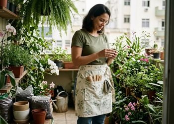 Uma peça de cama sem uso pode se transformar em um acessório prático para os cuidados com o jardim