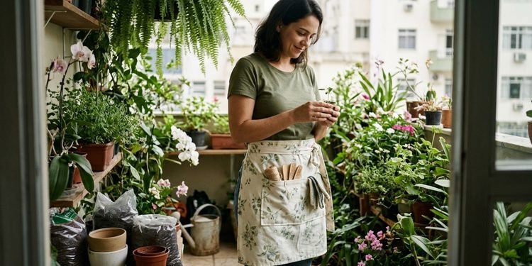 Uma peça de cama sem uso pode se transformar em um acessório prático para os cuidados com o jardim