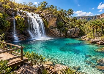 A cor da água transforma a cachoeira em um dos cenários naturais mais curiosos da região - Imagem ilustrativa