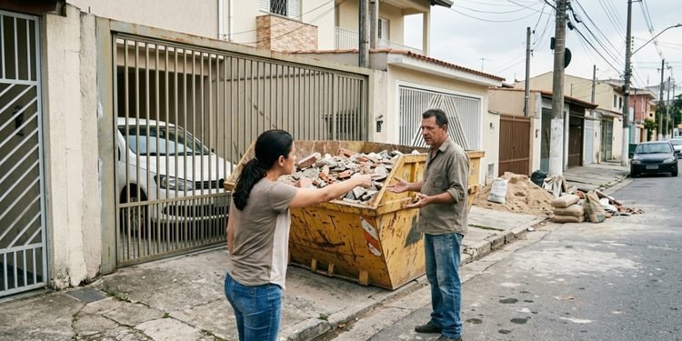 Uma obra particular acabou criando dificuldades para quem precisava entrar e sair da própria garagem