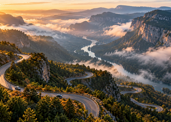 O caminho pelas montanhas combina paisagens impressionantes com trechos que exigem atenção dos motoristas