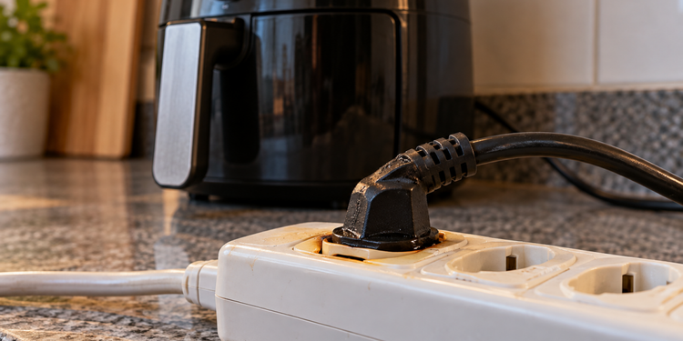 Extensões inadequadas podem aquecer quando não suportam a potência exigida pela air fryer