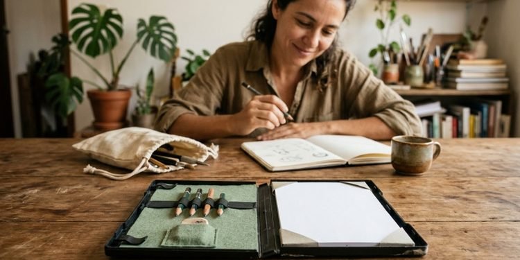 Uma embalagem antiga pode ganhar uma nova função e ajudar a manter os materiais de desenho organizados