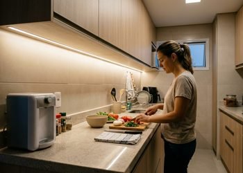 Uma iluminação colocada no lugar certo pode facilitar pequenas tarefas na cozinha.