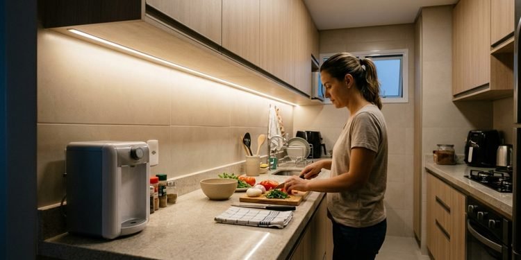 Uma iluminação colocada no lugar certo pode facilitar pequenas tarefas na cozinha.
