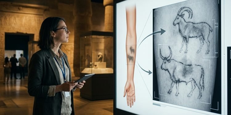 Uma técnica de imagem permitiu identificar desenhos que não eram facilmente reconhecidos na pele preservada - IMAGEM ILUSTRATIVA