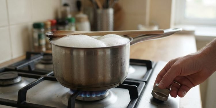 A madeira ajuda a romper parte da espuma que sobe durante o cozimento