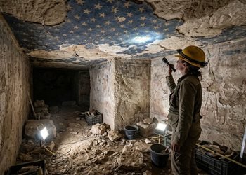 A decoração preservada ajudou os pesquisadores a investigar a história de uma antiga construção funerária.