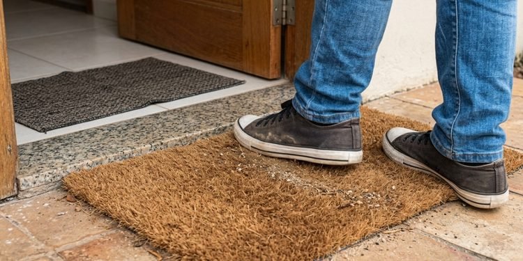 O primeiro capacho ajuda a retirar parte da sujeira mais pesada trazida nos calçados