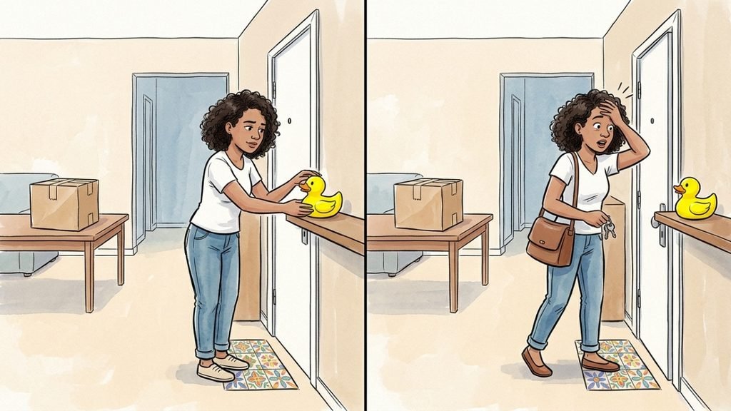 Colocar um objeto em um lugar incomum pode funcionar como um lembrete sem precisar de alarmes