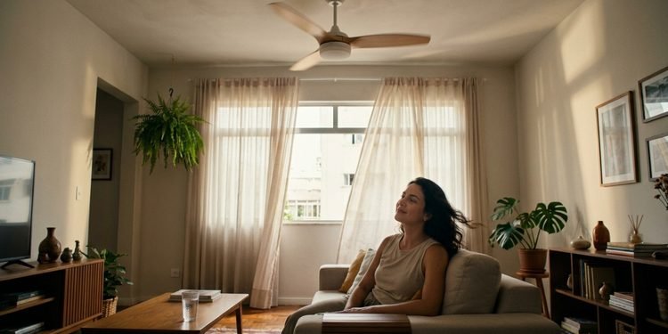 A direção das pás influencia a circulação do ar e a sensação de conforto no ambiente.